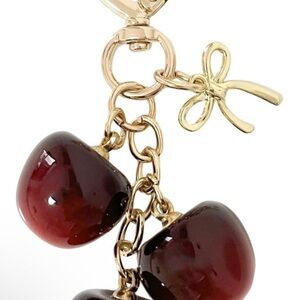 Gold and Red Cherry Keychain Bag Charm